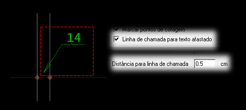 Editor Gráfico | Linha de chamada automática para textos afastados da linha da cotagem linear.